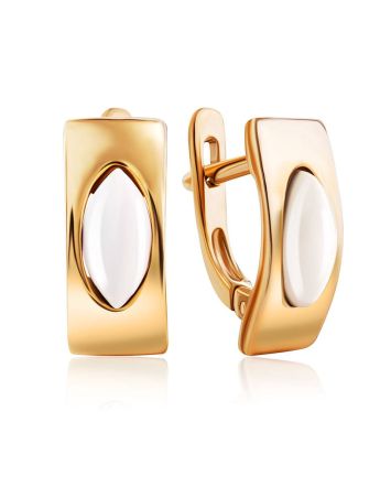 Elegant Golden Earrings With White Amber The Saturn, image 