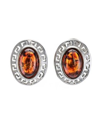 Cognac Amber Earrings In Sterling Silver The Ellas, image 