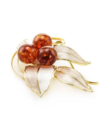 Gold-Plated Brooch With Cognac Amber And Enamel The Beoluna, image 