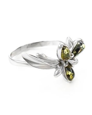 Wonderful Green Amber Ring In Sterling Silver The Verbena, Ring Size: 12 / 21.5, image 