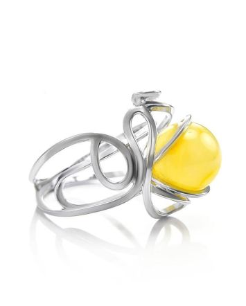 Round Cut Amber Ring In Sterling Silver The Flamenco, Ring Size: Adjustable, image 