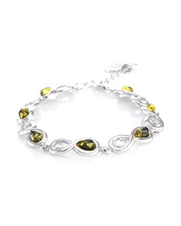 Green Amber Link Bracelet In Sterling Silver The Amour, image 