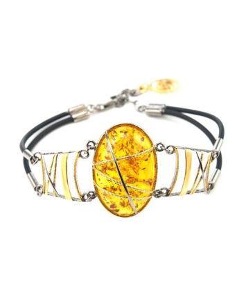 Designer Silver Bracelet With Cognac Amber And Caoutchouc The Meridian, image 