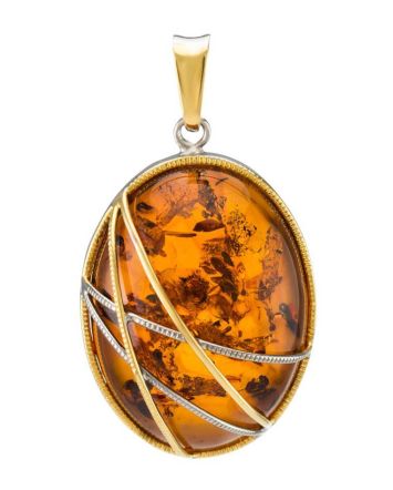 Bold Gold-Plated Pendant With Cognac Amber The Meridian, image 