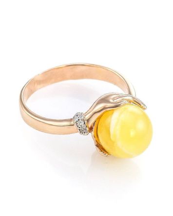 Gorgeous Amber Ring In Gold With Diamonds The Goddess, Ring Size: 5.5 / 16, image 