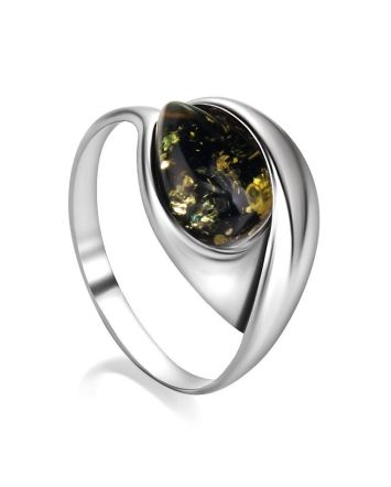 Sterling Silver Ring With Green Amber The Peony, Ring Size: 6 / 16.5, image 