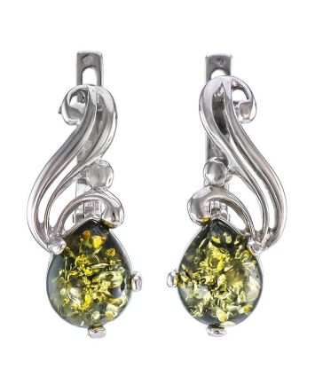 Luminous Green Amber Earrings In Sterling Silver The Swan, image 