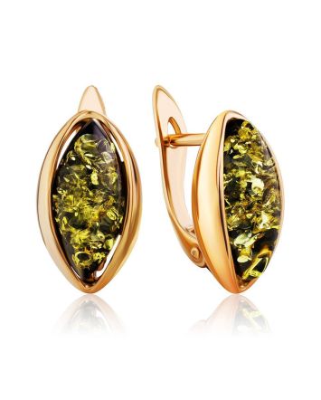 Elegant Green Amber Earrings In Gold The Sophia, image 
