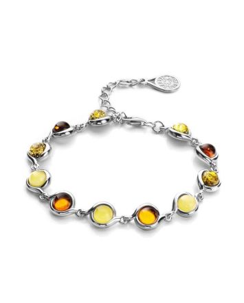 Silver Link Bracelet With Multicolor Amber The Berry, image 