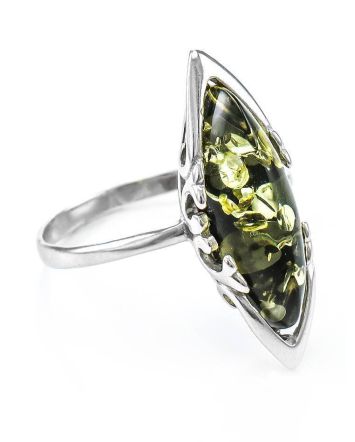 Sterling Silver Ring With Green Amber The Ballade, Ring Size: 11 / 20.5, image 