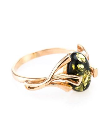 Green Amber Ring In Gold-Plated Silver The Crocus, Ring Size: 13 / 22, image 