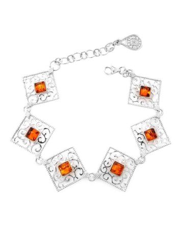 Cognac Amber Link Bracelet In Sterling Silver The Arabesque, image 