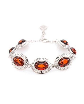 Cognac Amber Link Bracelet In Sterling Silver The Ellas, image 