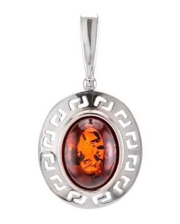 Oval Amber Pendant In Sterling Silver The Ellas, image 