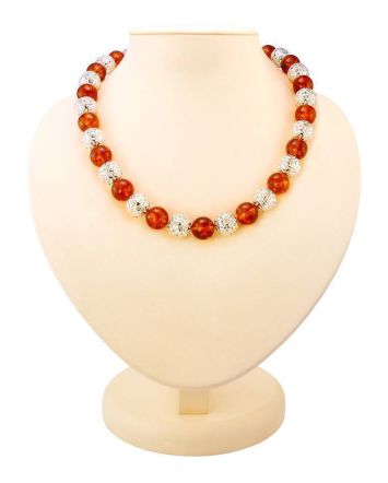 Amber And Silver Ball Beaded Necklace, image 