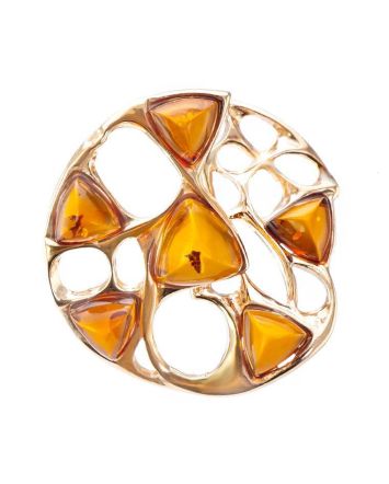 Round Gold-Plated Pendant With Cognac Amber The Domino, image 