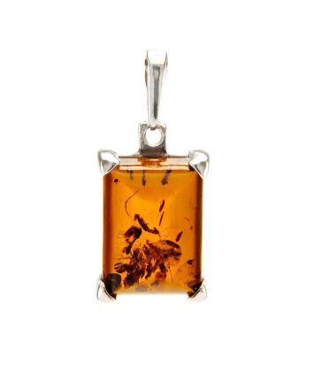 Silver Pendant With Square Cognac Amber Stone The Rectangle, image 