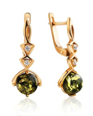 Drop Amber Earrings In Gold-Plated Silver With Crystals The Sambia, image 