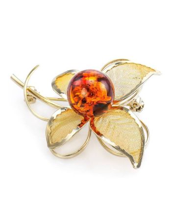 Gold Plated Brooch With Cognac Amber The Beoluna, image 