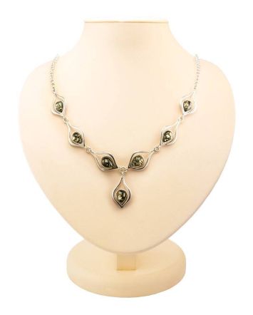 Green Amber Necklace In Sterling Silver The Fiori, image 
