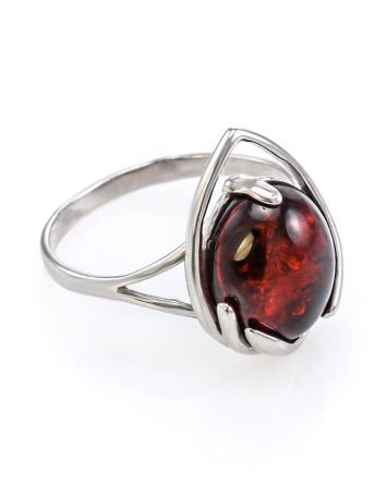Sterling Silver Ring With Luminous Cherry Amber The Selena, Ring Size: 10 / 20, image 