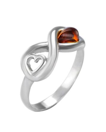 Sterling Silver Ring With Cognac Amber The Amour, Ring Size: 9 / 19, image 