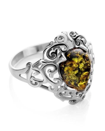 Romantic Glamour Amber Ring In Sterling Silver The Luxor, Ring Size: 6.5 / 17, image 