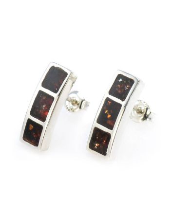 Push Back Amber Earrings In Sterling Silver The London, image 