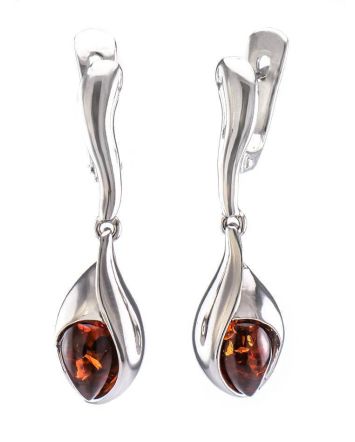 Cognac Amber Earrings In Sterling Silver The Peony, image 