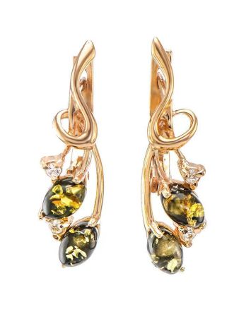 Gold-Plated Amber Earrings With Crystals The Verbena, image 
