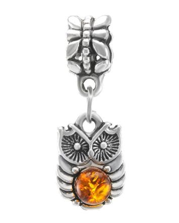 Metal Charm With Cognac Amber The Owl, image 