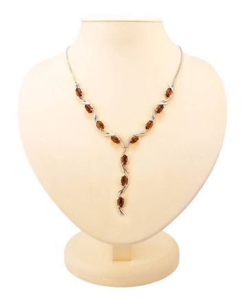 Cognac Amber Necklace In Sterling Silver The Verbena, image 