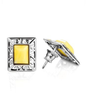 Honey Amber Stud Earrings In Sterling Silver The Ithaca, image 