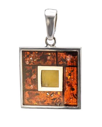 Square Amber Pendant In Sterling Silver The London, image 