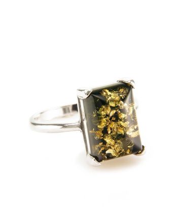 Silver Ring With Green Amber Stone The Rectangle​, Ring Size: 11.5 / 21, image 