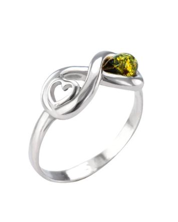 Sterling Silver Ring With Green Amber The Amour, Ring Size: 5.5 / 16, image 