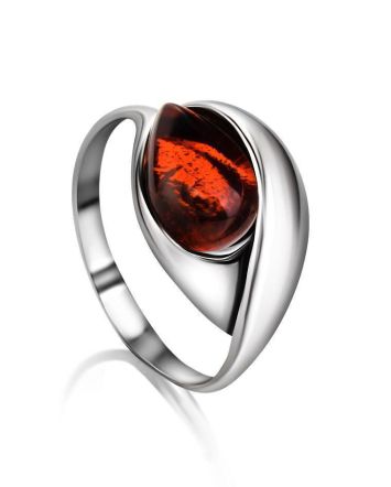 Sterling Silver Ring With Cognac Amber The Peony, Ring Size: 10 / 20, image 