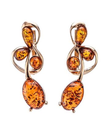 Golden Earrings With Cognac Amber The Symphony, image 