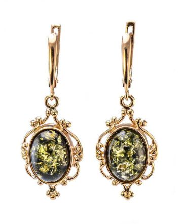 Green Amber Earrings In Gold The Carmen, image 