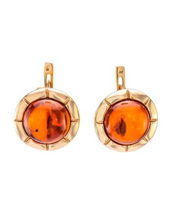 Gold-Plated Silver Earrings With Cognac Amber The Zephyr, image 