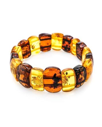 Two Toned Amber Flat Beaded Stretch Bracelet, image 