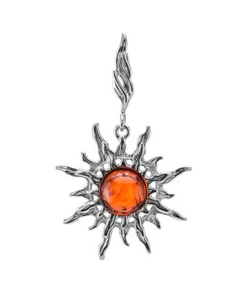 Sun Shaped Amber Pendant In Sterling Silver The Helios, image 