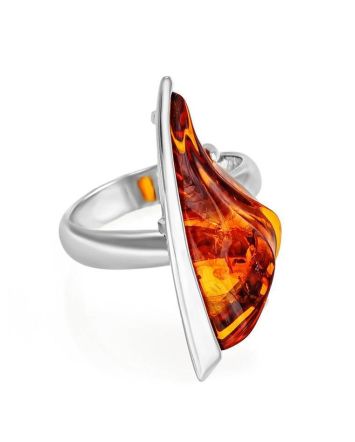Bold Handcrafted Amber Ring In Sterling Silver The Palladio, Ring Size: Adjustable, image 