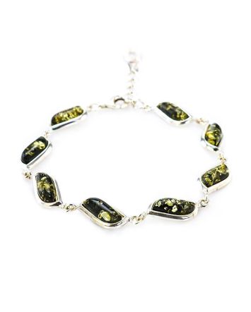 Silver Link Bracelet With Green Amber, image 