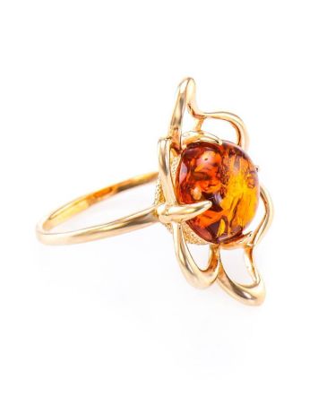 Lovely Gold-Plated Ring With Cognac Amber The Daisy, Ring Size: 11.5 / 21, image 