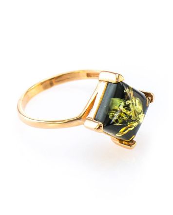 Square Amber Ring In Gold-Plated Silver The Athena, Ring Size: 12 / 21.5, image 