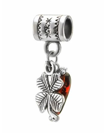 Four Leaf Clover Charm With Cherry Amber In Sterling Silver The Shamrock, image 