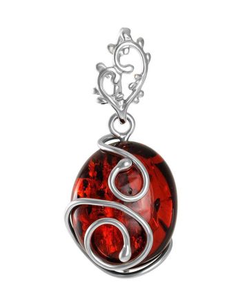 Oval Cherry Amber Pendant In Streling Silver The Toscana, image 