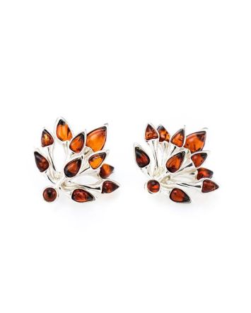 Latch Back Amber Earrings In Sterling Silver Dahlia, image 