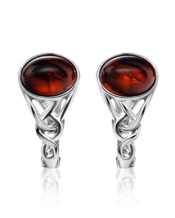 Filigree Silver earrings With Cognac Amber The Freya, image 
